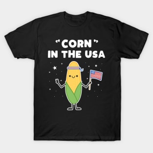 Funny Corn in the USA 4th of July Vegetable Patriot Pun T-Shirt